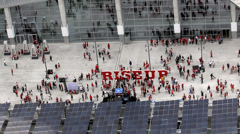 The Falcons have played two exhibition games at the new Mercedes-Benz Stadium and will host the Packers tonight in their first regular-season home game. (Akili-Casundria Ramsess/Special to the AJC)