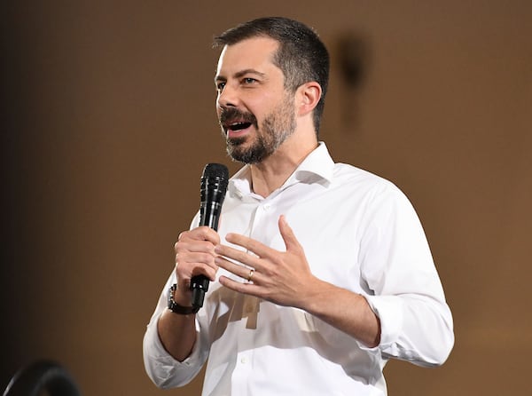 FILE - Former U.S. Secretary of Transportation Pete Buttigieg speaks during a VoteVets Town Hall, May 13, 2025, in Cedar Rapids, Iowa. (AP Photo/Cliff Jette, File)
