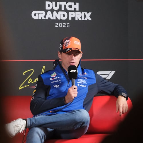 Red Bull driver Max Verstappen of the Netherlands attends a news conference ahead of the Dutch Formula One Grand Prix in Zandvoort, Netherlands, Thursday, Aug. 20, 2026. (AP Photo/Patrick Post)