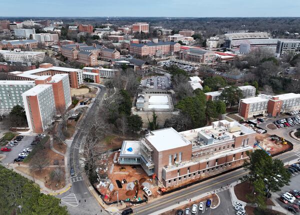 Aerial photo shows Legion Pool (middle) on the University of Georgia campus. (Hyosub Shin/AJC)