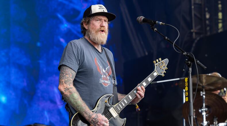 Brent Hinds of Mastodon performs at Riot Fest 2024 at Douglass Park on Sept. 22, 2024 in Chicago, Illinois. Hinds died in a crash Wednesday. (Photo by Barry Brecheisen/Getty Images)