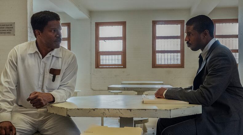 Jamie Foxx, left, and Michael B. Jordan star in “Just Mercy.” Warner Bros. Pictures