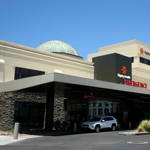 Mercy Gilbert Medical Center, shown here, where an 18-month-old toddler discovered in a backyard pool and taken to the hospital in February, was declared dead before being found breathing hours later in a room that serves as the hospital morgue, according to recently released police records, Monday, July 6, 2026, in Gilbert, Ariz. (AP Photo/Ross D. Franklin)