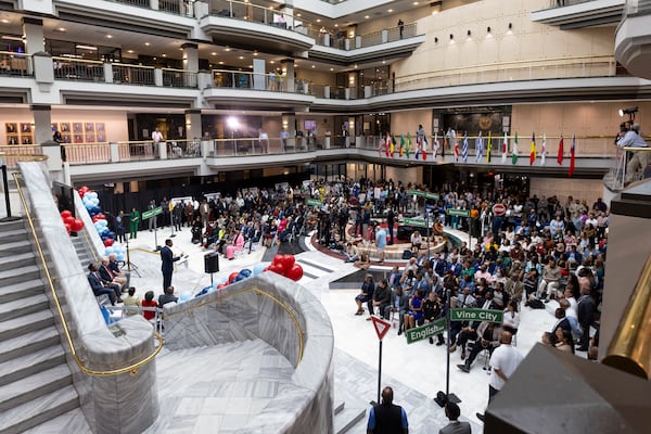 Mayor Dickens speaks during a press conference to unveil the Neighborhood Reinvestment Initiative in the atrium at Atlanta City Hall, Tuesday, Sept. 30, 2025. (Jason Getz/AJC)