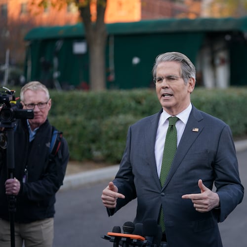 U.S. Secretary of the Treasury Scott Bessent speaks to reporters at the White House, Wednesday, Nov. 5, 2025, in Washington. (AP Photo/Allison Robbert)