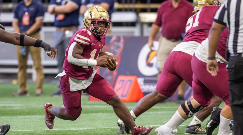 Brookwood High School RB Cameron French runs upfield against Norcross during the Corky Kell Classic at the Mercedes Benz Stadium Saturday, August 20, 2022. Steve Schaefer/steve.schaefer@ajc.com)