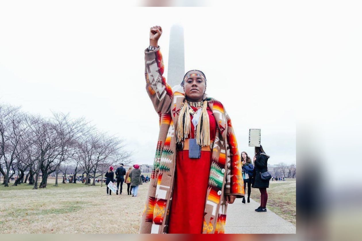 Yonasda Lonewolf, whose mother is an Oglala Lakota, attended the Women's March in Washington, D.C. in 2016. Courtesy of Yonasda Lonewolf