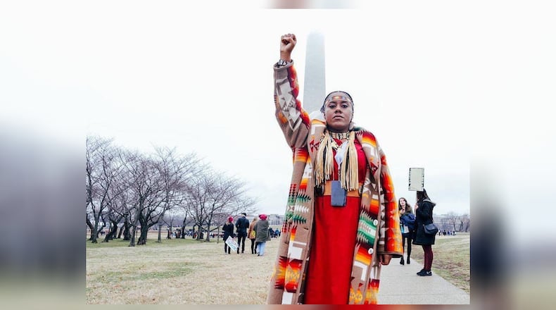 Yonasda Lonewolf, whose mother is an Oglala Lakota, attended the Women's March in Washington, D.C. in 2016. Courtesy of Yonasda Lonewolf