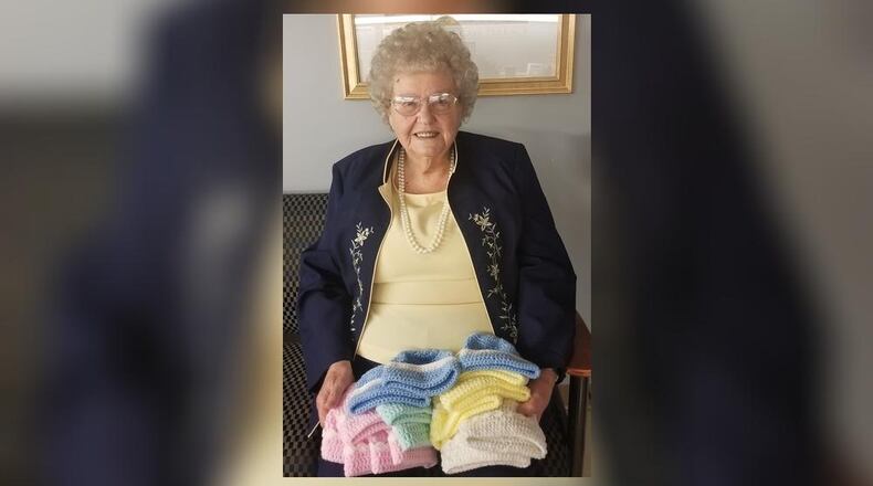 In her 28 years as a volunteer for Atrium Medical Center in Middletown, Ohio, Betty Banks has knitted 6,000 baby hats and 50 afghans for local newborns.