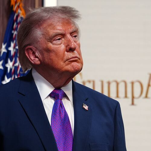 President Donald Trump listens during an event about prescription drug prices in the South Court Auditorium in the Eisenhower Executive Office Building on the White House campus, Monday, May 18, 2026, in Washington. (AP Photo/Julia Demaree Nikhinson)
