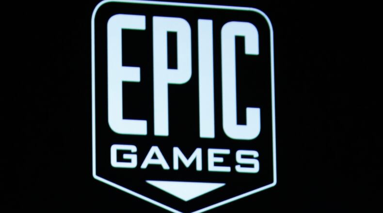 FILE - The Epic Games logo is seen in San Francisco on Sept. 1, 2010. (AP Photo/Paul Sakuma, File)