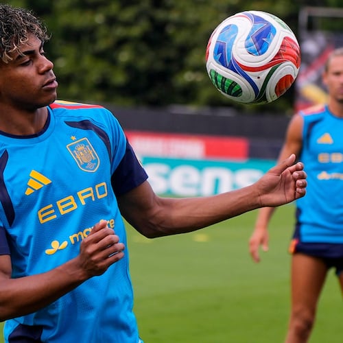 Spain's Lamine Yamal works out during a training session, Saturday, June 6, 2026, in Chattanooga, Tenn., ahead of the World Cup soccer tournament. (Mike Stewart/AP)