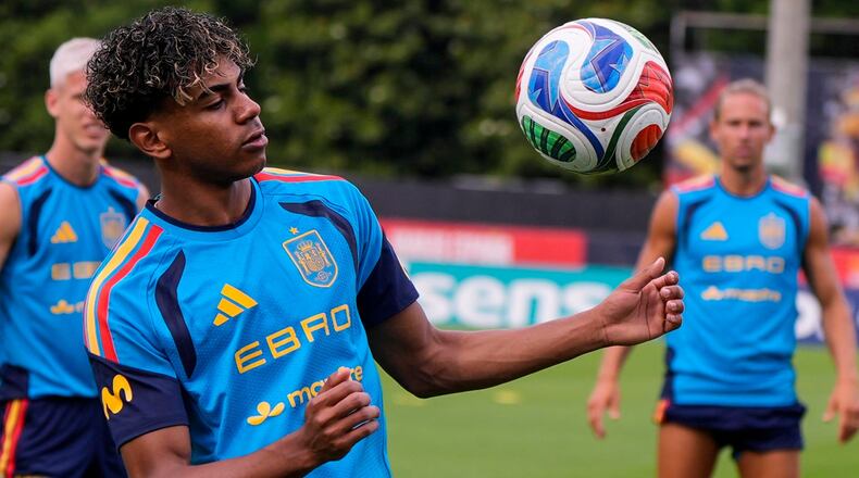 Spain's Lamine Yamal works out during a training session, Saturday, June 6, 2026, in Chattanooga, Tenn., ahead of the World Cup soccer tournament. (Mike Stewart/AP)