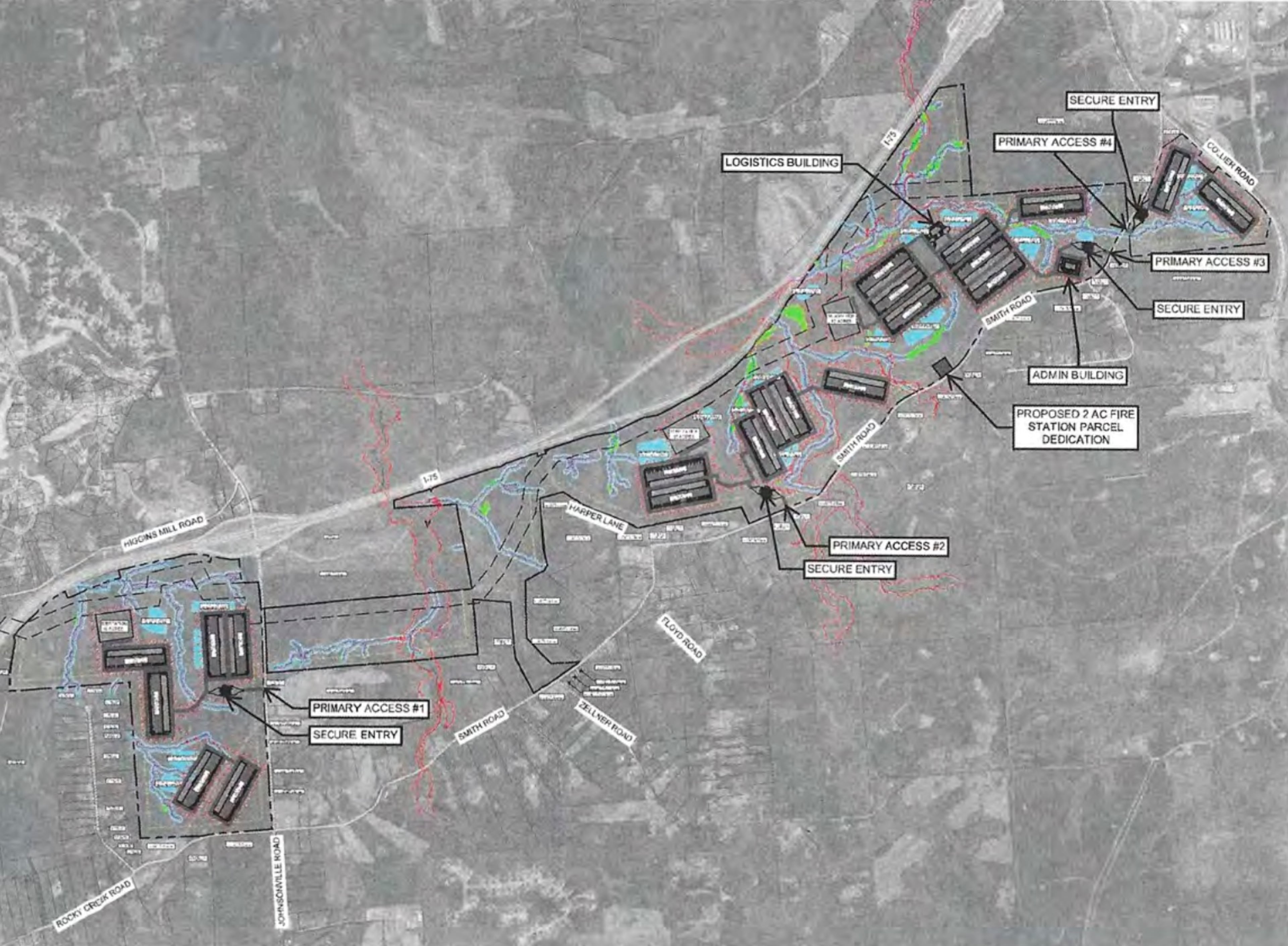 This is a site map of the proposed Forsyth Technology Campus in Monroe County along I-75. (Courtesy Trammell Crow Co.)