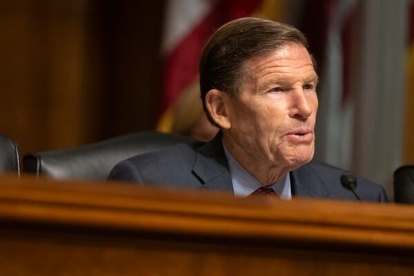 Sen. Richard Blumenthal, D-Conn., speaks during a hearing of the Senate Judiciary Subcommittee on Crime and Counterterrorism on Capitol Hill, Wednesday, April 9, 2025, in Washington. (AP Photo/Mark Schiefelbein)