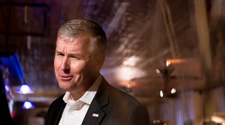 11-6-18 - Buford, GA - Representative Rob Woodall, republican incumbent for Georgia's 7th district, speaks with attendees at his watch party at Sperata Restaurant in Buford, Ga., on Tuesday, Nov. 6, 2018 (Casey Sykes for The Atlanta Journal-Constitution)