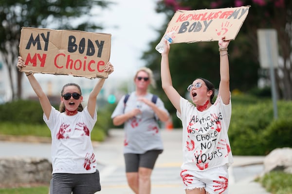 Demonstrators in Atlanta protested the decision of the U.S. Supreme Court to overturn Roe v Wade in 2022.