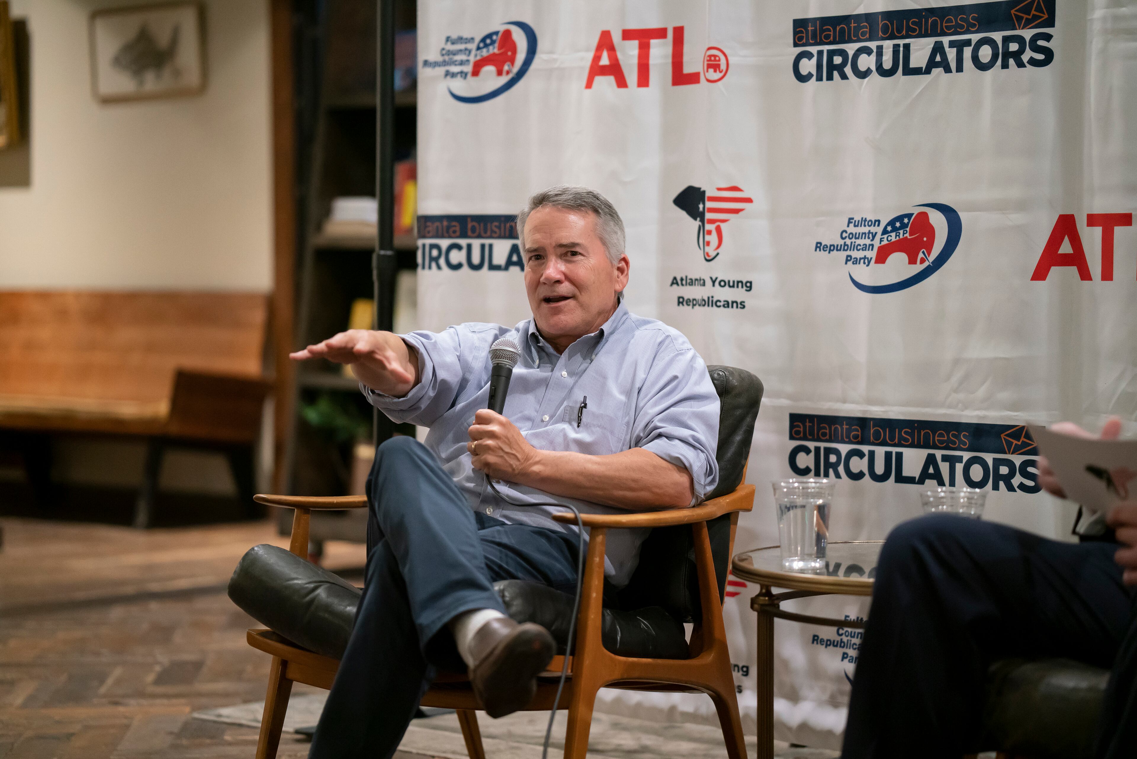 Jody Hice is pictured speaking at a campaign event in Atlanta in 2022.