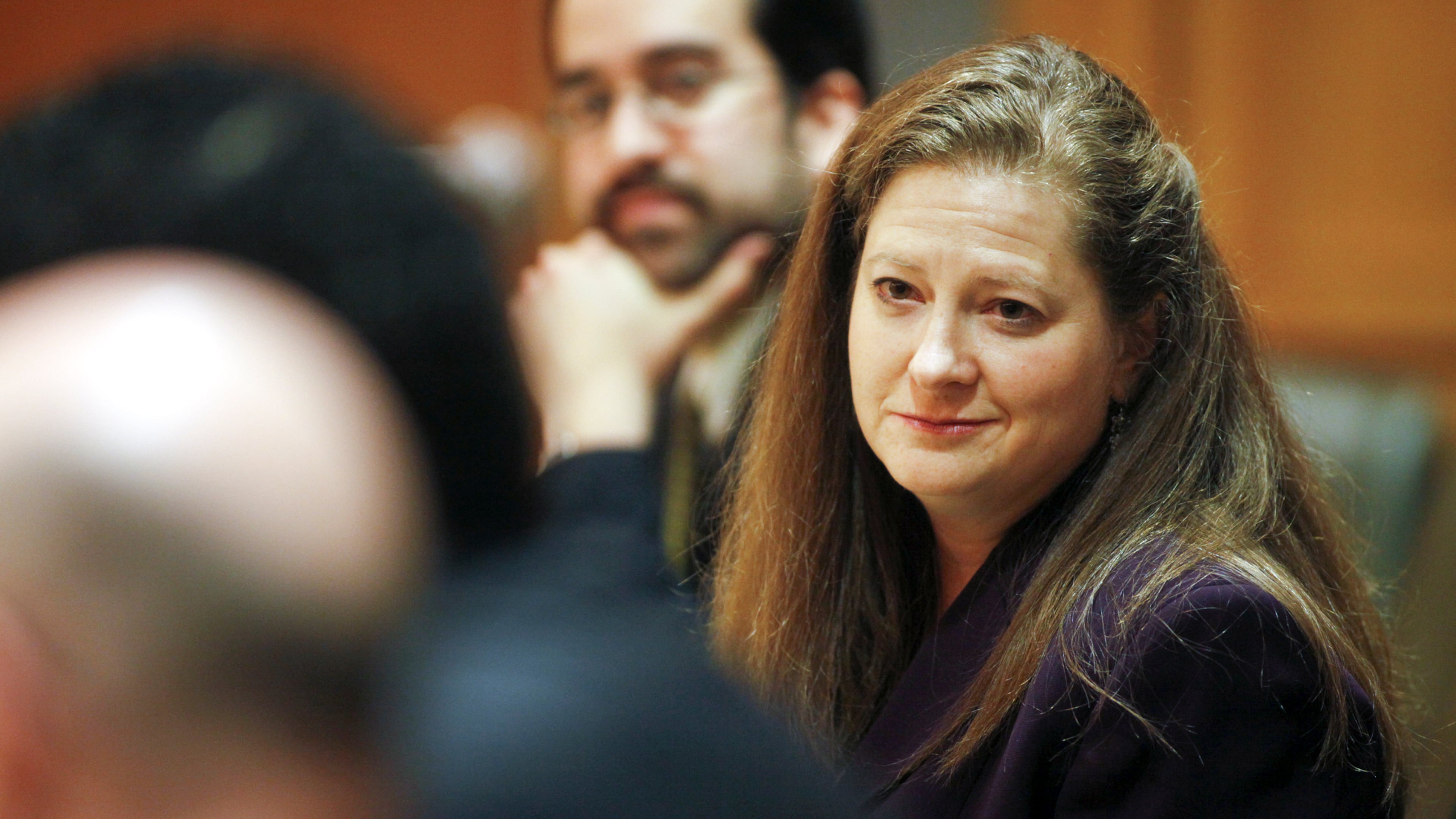 FILE - Assistant Attorney General Maria Lazar attends a court hearing on April 1, 2011 in Dane County Circuit Court in Madison, Wis. (AP Photo/Michael P. King, Pool, File)