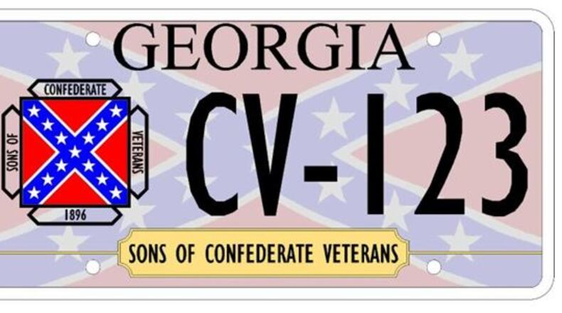 The previous version of the specialty plate featuring the Confederate battle emblem