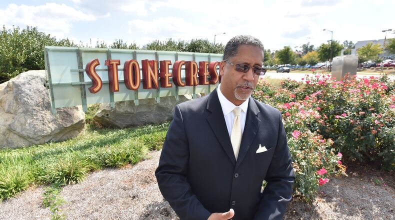 Jason Lary, the president for Stonecrest Yes, talks about why he believes the area should become a city at Stonecrest Mall on Tuesday, Oct. 4, 2016. Voters will decide whether to create the city of Stonecrest in a Nov. 8 referendum. HYOSUB SHIN / HSHIN@AJC.COM