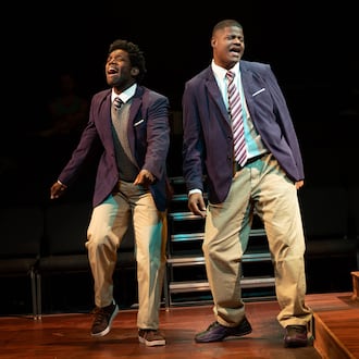 From left, Andrew Goodall as Junior, Jontavious Johnson as Bobby in "Choir Boy" at Actor's Express through Sunday, Aug. 30. (Courtesy of Actor's Express/Casey Gardner Ford)