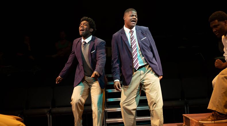 From left, Andrew Goodall as Junior, Jontavious Johnson as Bobby in "Choir Boy" at Actor's Express through Sunday, Aug. 30. (Courtesy of Actor's Express/Casey Gardner Ford)