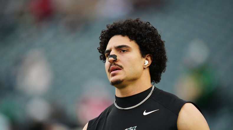 The Panthers agreed to terms with free agent edge Jaelan Phillips, who finished last season with the Eagles. (Derik Hamilton/AP File)