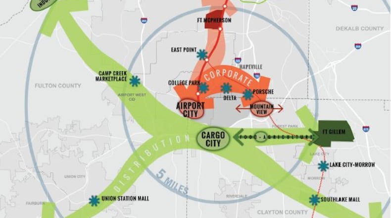 Aerotropolis focus areas. Source: Atlanta Regional Commission, Aerotropolis Atlanta Blueprint.