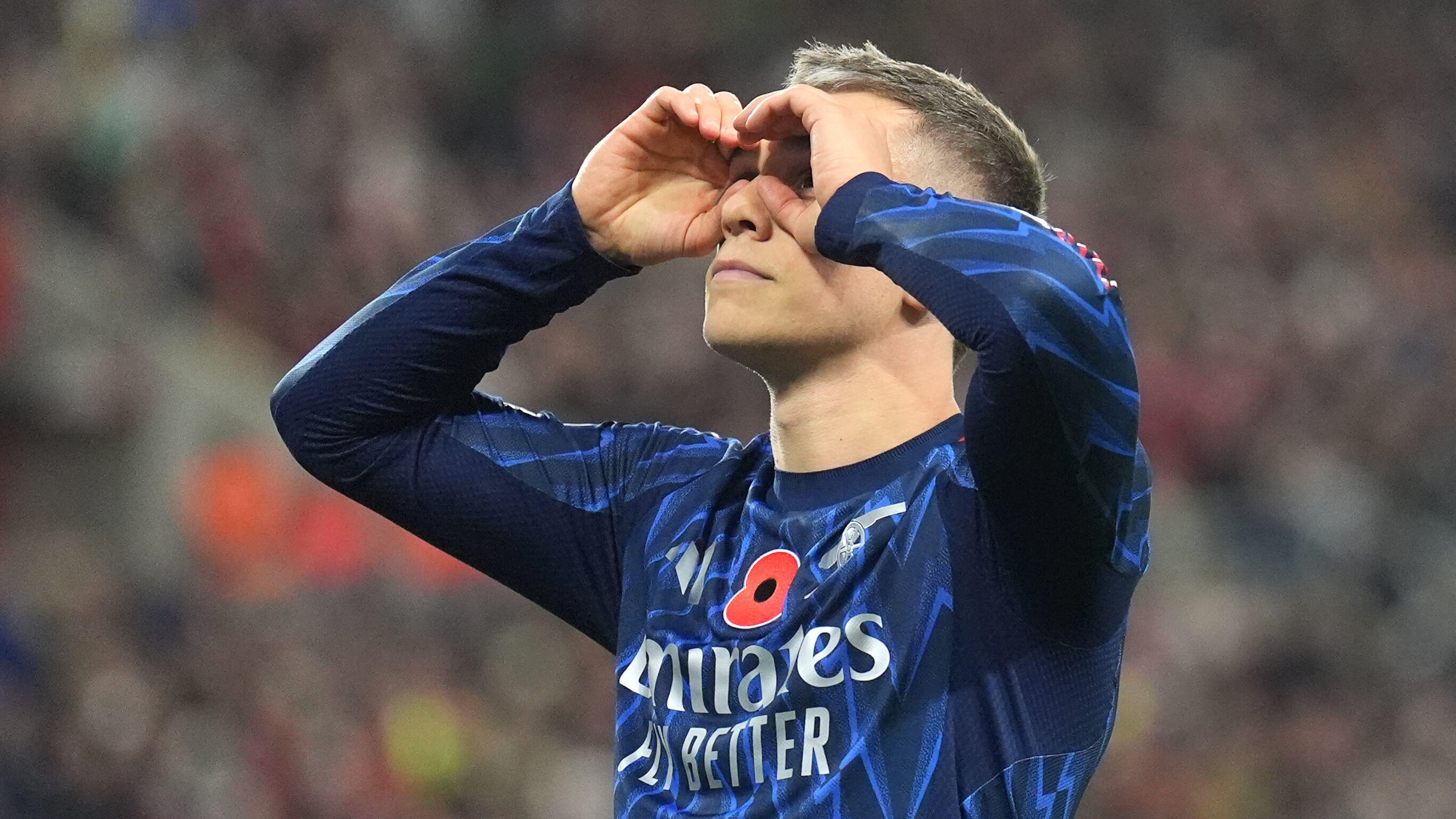 Arsenal's Leandro Trossard celebrates scoring their side's second goal of the game during the English Premier League soccer match between Arsenal and Sunderland, in Sunderland, England, Saturday Nov. 8, 2025. (Owen Humphreys/PA via AP)