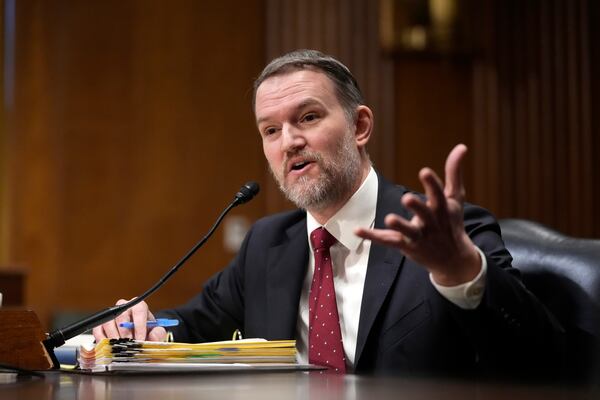FILE - U.S. Trade Representative Jamieson Greer testifies before the Senate Finance Committee on Capitol Hill in Washington, on April 8, 2025. (AP Photo/Mark Schiefelbein, File)