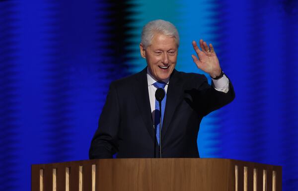 Former President Bill Clinton speaks at the Democratic National Convention at the United Center in Chicago on Aug. 21, 2024. (Chris Sweda/Chicago Tribune)