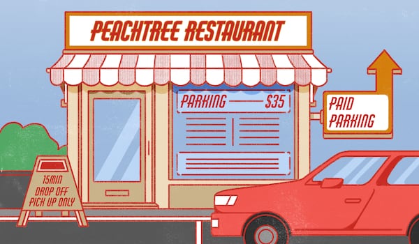 Metro Atlanta's diners are feeling the squeeze of paid parking outside popular restaurants. (Illustration: Broly Su/AJC)