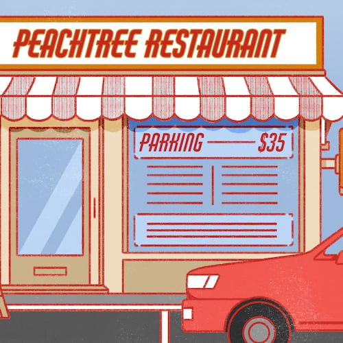 Metro Atlanta's diners are feeling the squeeze of paid parking outside popular restaurants. (Illustration: Broly Su / AJC)
