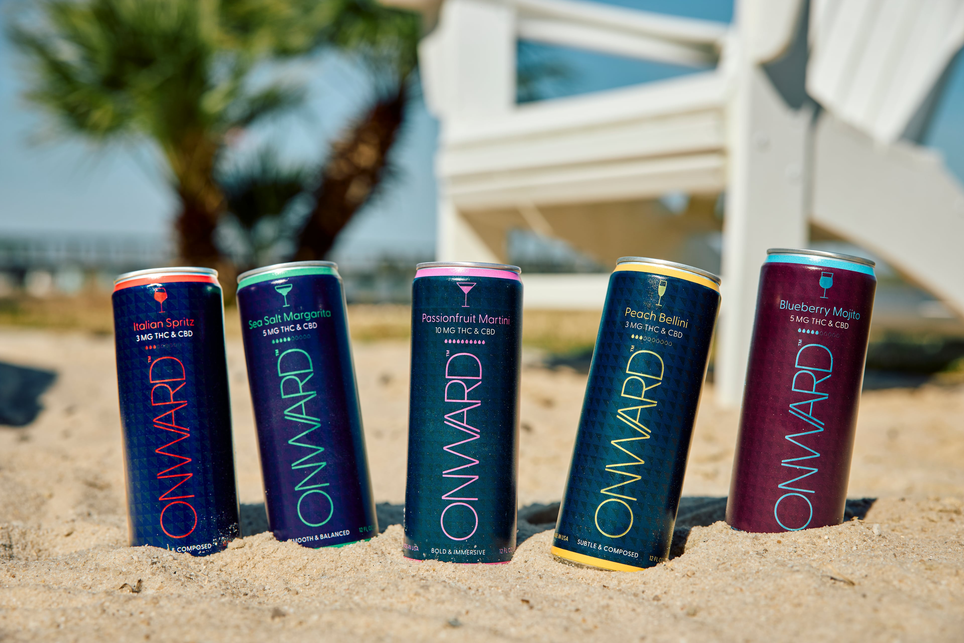 With fun flavors and different dosages of naturally derived THC and CBD, Onward cans deliver a smooth, non-fizzy, nonalcoholic drink experience. (Courtesy of Onward)