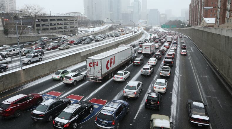 Roadways and highways in and around Atlanta were congested on Tuesday.