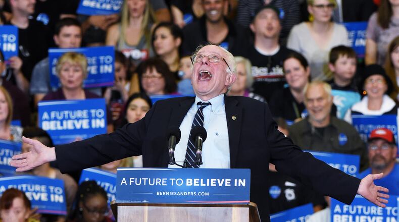 Democratic presidential candidate Sen. Bernie Sanders , I-Vermont, jokes around as he speaks during a campaign rally at Bonanza High School on Sunday in Las Vegas, Nev. Sanders is challenging Hillary Clinton for the Democratic presidential nomination ahead of Nevada's February 20th Democratic caucus. Ethan Miller/Getty Images