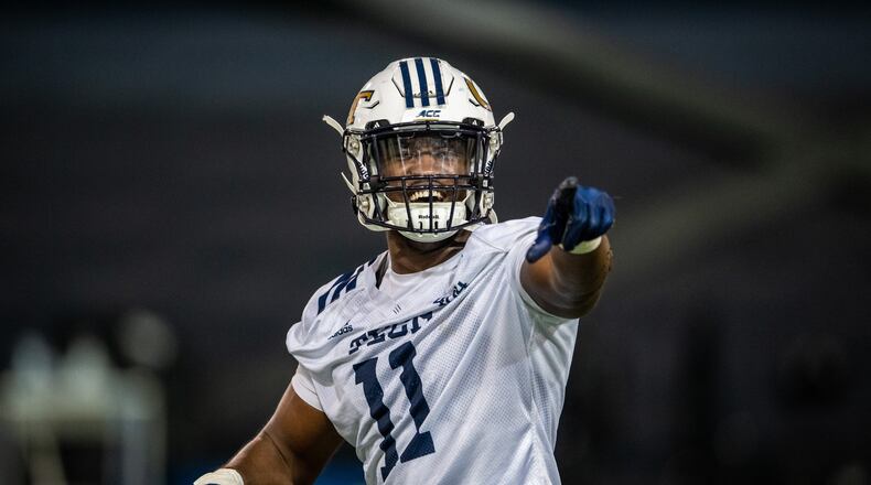 Georgia Tech defensive end Kevin Harris at the team's first spring practice on March 30, 2021. (Danny Karnik/Georgia Tech Athletics)