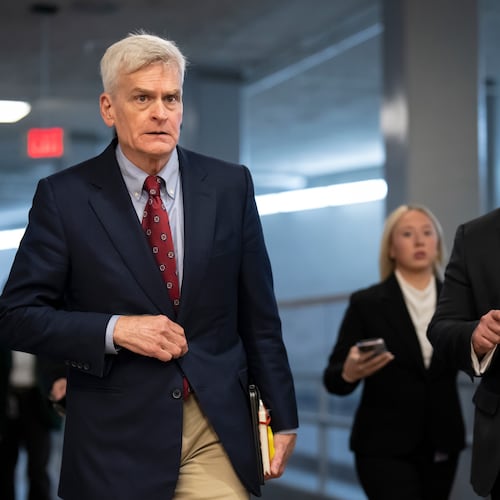 FILE - Sen. Bill Cassidy, R-La., heads to a closed-door Republican policy meeting at the Capitol in Washington, June 16, 2026. (AP Photo/J. Scott Applewhite, File)