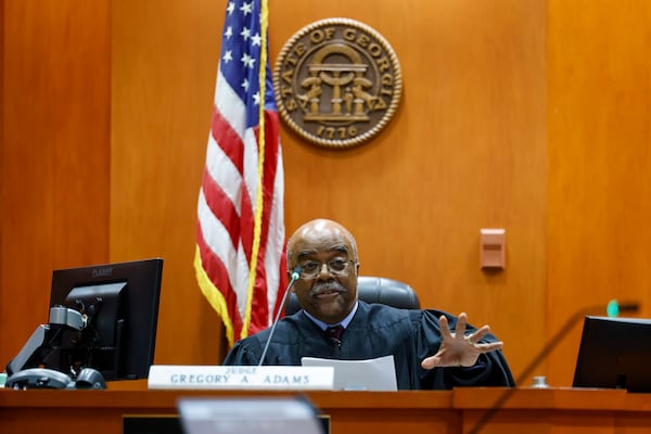 Judge Gregory Adams presides over the plea hearing of Wesley Cooley at DeKalb County Courthouse in Decatur on Thursday, March 12, 2026. (Arvin Temkar/AJC)