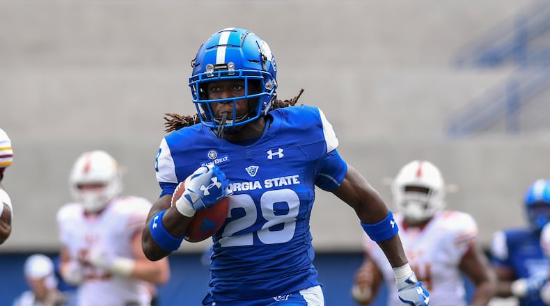 Freshman Seth Paige rushed for 145 yards on just nine carries, including an 82-yard touchdown that is the longest run from scrimmage in Georgia State history. Credit: Todd Drexler/Georgia State Athletics
