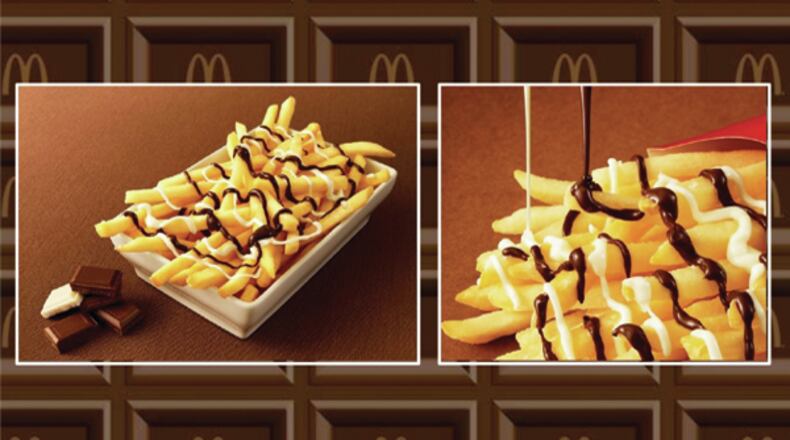 McDonald’s today unveiled a new item: chocolate-covered french fries. (Provided)