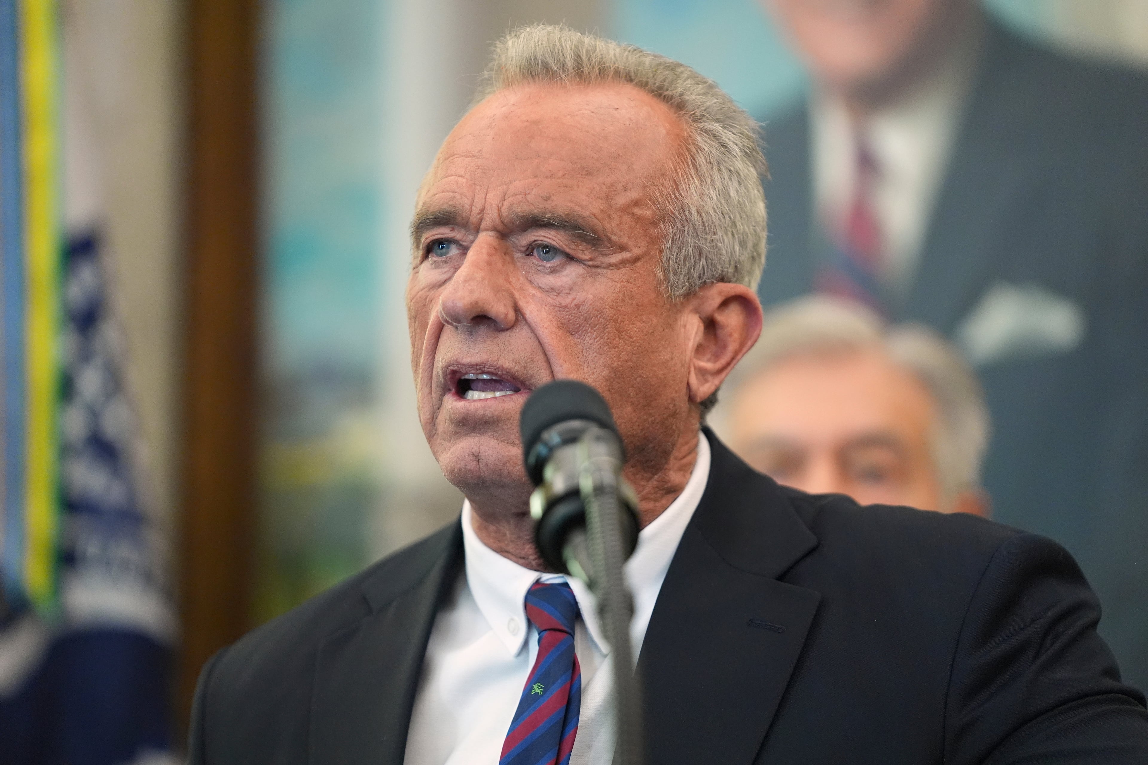 Health and Human Services Secretary Robert F. Kennedy Jr. speaks during an event about drug prices with President Donald Trump, Thursday, Nov. 6, 2025, in the Oval Office of the White House in Washington. (Evan Vucci/AP)