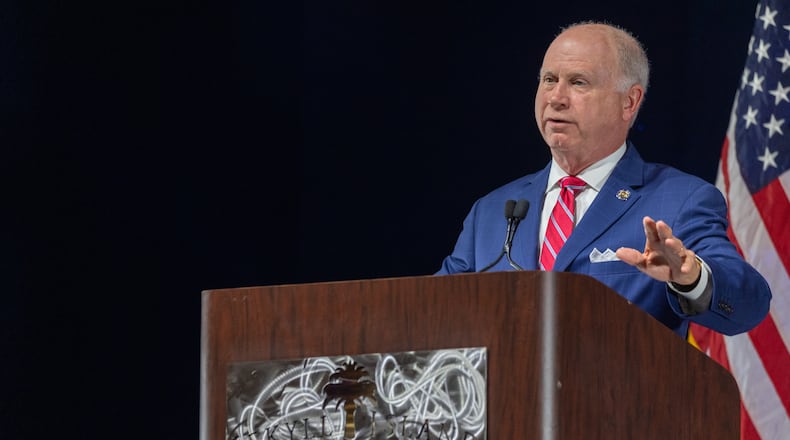 Lieutenant Governor candidate and Georgia Senate Pro-Tem Butch Miller speaks at the Georgia GOP State Convention in Jekyll Island, Georgia on June 5th, 2021. Nathan Posner for the Atlanta-Journal-Constitution