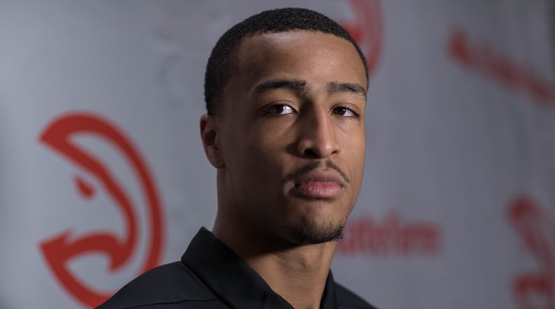 Atlanta Hawks player John Collins during an interview at State Farm Arena, Saturday, Oct. 5, 2019, in Atlanta. BRANDEN CAMP/SPECIAL