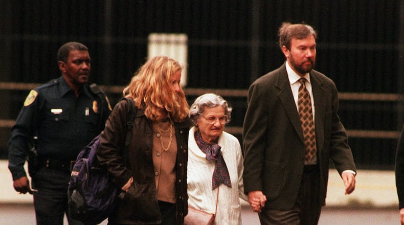 Who solved the Unabomber case? His family. David Kaczynski, right, walks to the federal courthouse in Sacramento, Calif., Wednesday, Jan. 7, 1998, with his mother, Wanda. (AP Photo/Rich Pedroncelli, POOL)