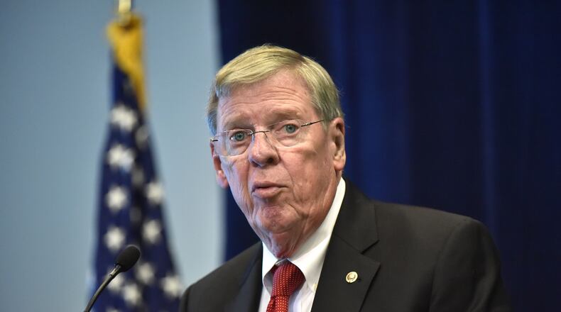 Republican U.S. Sen. Johnny Isakson speaks in Atlanta last year. HYOSUB SHIN / HSHIN@AJC.COM