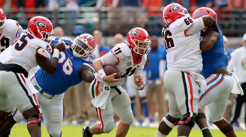 November 2, 2019 - Jacksonville -  Georgia Florida in a NCAA college football game on Saturday, November 2, 2019, in Jacksonville.   CURTIS COMPTON / CCOMPTON@AJC.COM
