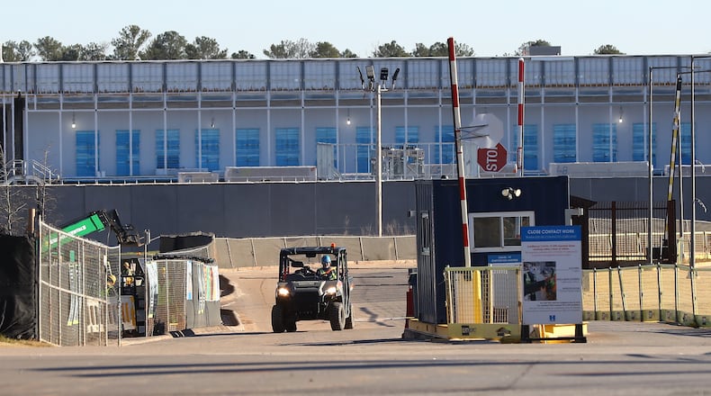 011822 Newton County: One of the security entrances to the massive Facebook Stanton Springs data center campus under construction is seen on Tuesday, Jan. 18, 2022, near Social Circle. “Curtis Compton / Curtis.Compton@ajc.com”`