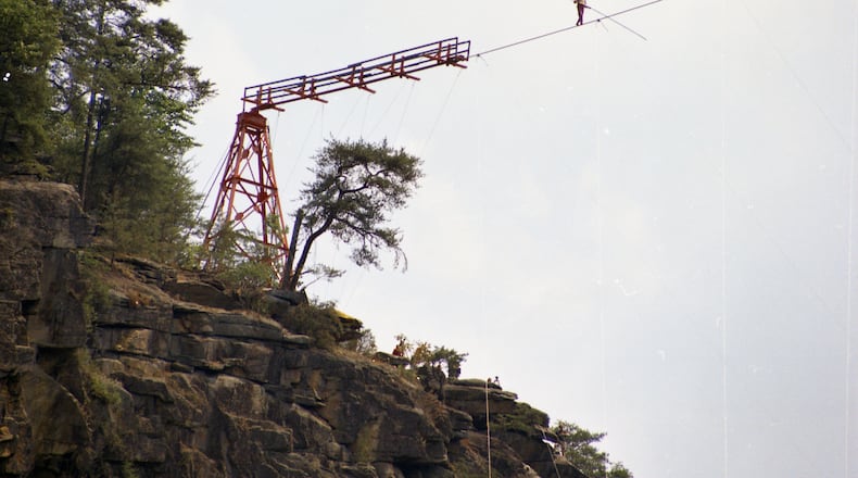Karl Wallenda completed a high-wire walk over Tallulah Gorge on July 18, 1970. Credit: AJC file photo.